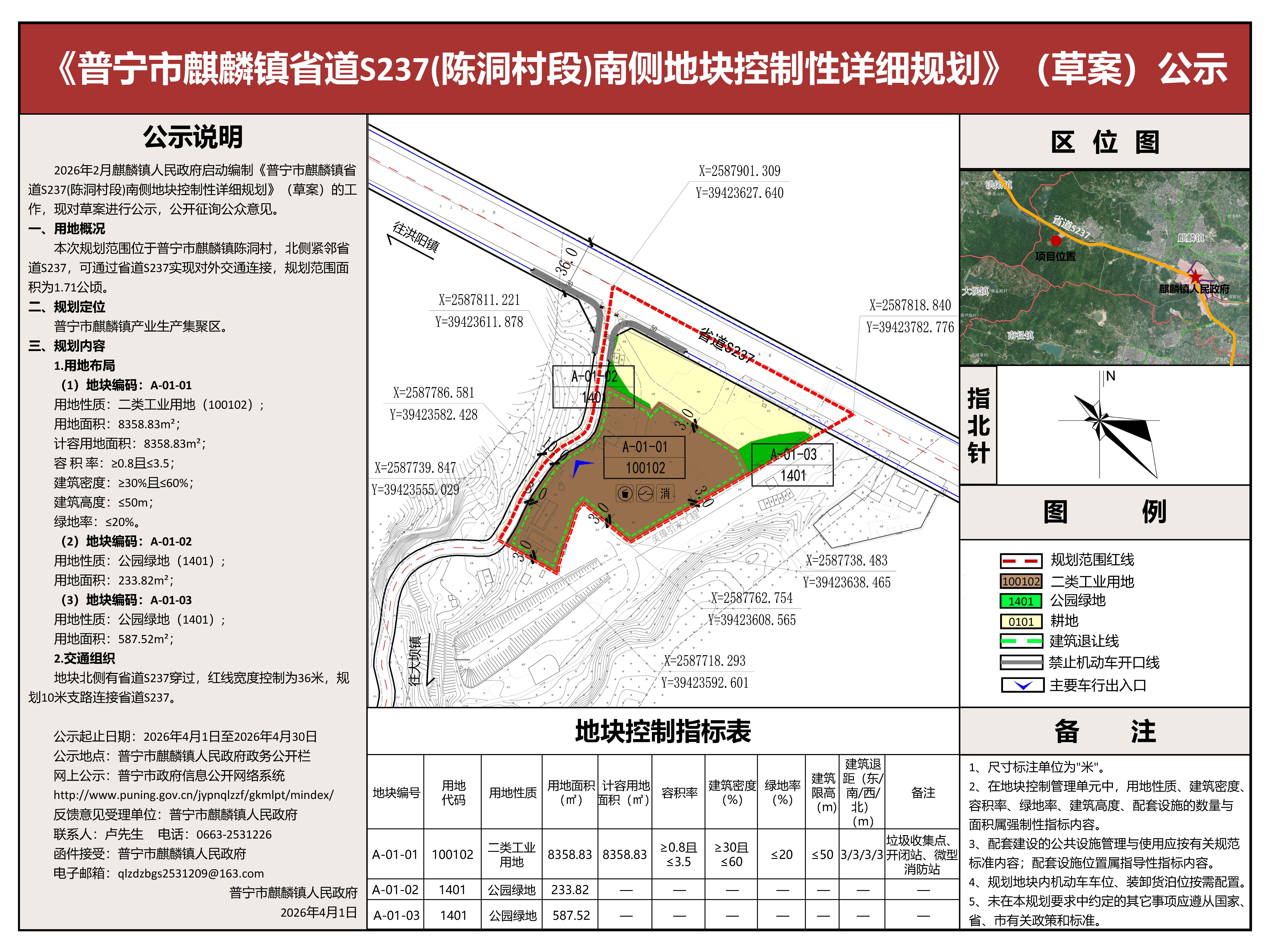 普宁市麒麟镇省道S237(陈洞村段)南侧地块控制性详细规划》(草案) 公示.jpg