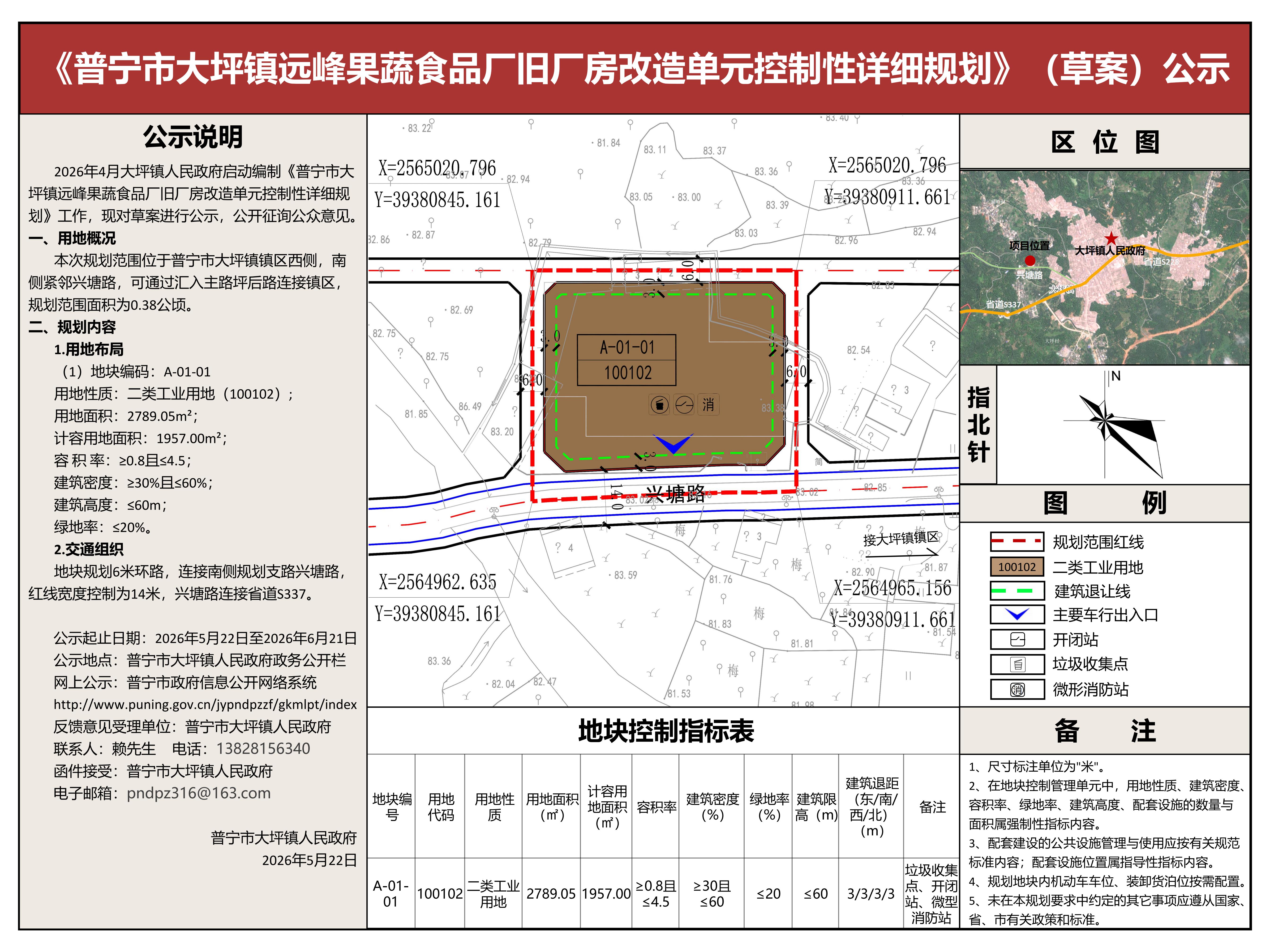 《普宁市大坪镇远峰果蔬食品厂旧厂房改造单元控制性详细规划》（草案）公示_01.jpg